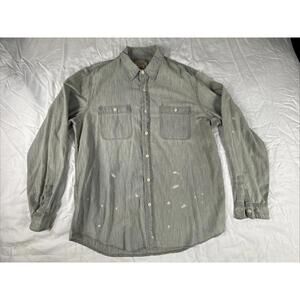 Polo Ralph Lauren Men XL Grey Chambray Button Up Shirt Distressed Paint Splatter